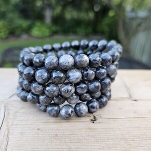 7" around - 8mm Larvikite beaded stretch bracelet, handmade & comes gift ready